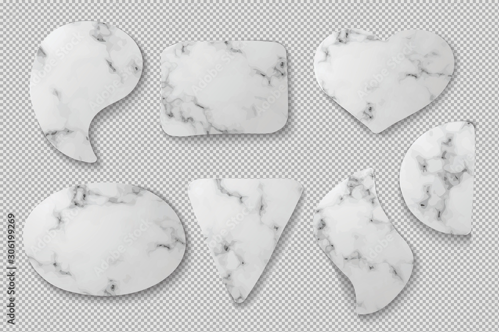 Poster white blank abstract shape design marble template set with shadow on transparentcy background. conce