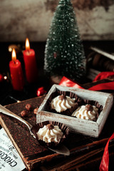 christmas cake with burning candle