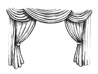 Curtain sketch. Outline with transparent background. Hand drawn illustration converted to vector