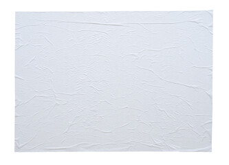 Blank white crumpled and creased sticker paper poster texture isolated on white background