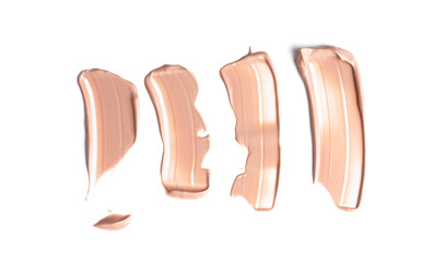 Set of Gently beige smears of makeup creamy foundation isolated on white background. Cosmetic concealer. Realistic brown cream texture for makeup.