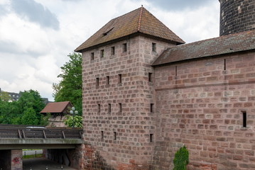 Fototapeta premium wall of old town and tower in Nuremberg