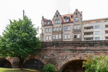 houses in Nuremberg and stone bridge