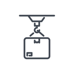Crane with box line icon. Crane lifting vector outline sign.