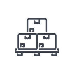 Boxes on pallet line icon. Warehouse cargo boxes vector outline sign.