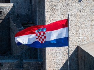 Croatian flag on display in Dubrovnik Old Town area, Croatia