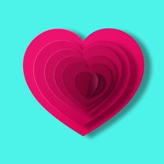 Red heart on cyan background in paper style