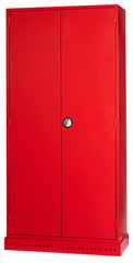 Red metal cabinet in white background