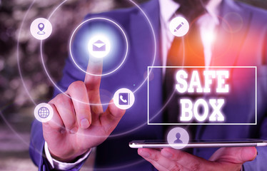 Conceptual hand writing showing Safe Box. Concept meaning A small structure where you can keep important or valuable things