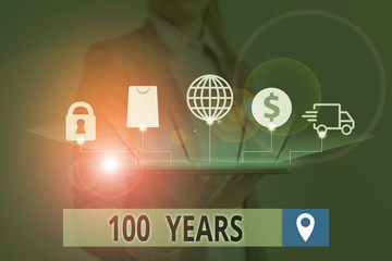 Conceptual hand writing showing 100 Years. Concept meaning Remembering special day for being 100...