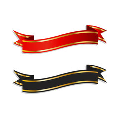Red and black ribbon with gold on a white background. Vector illustration.