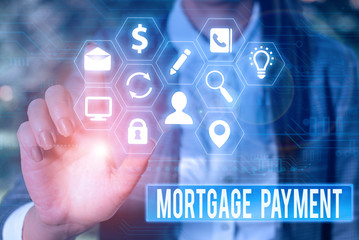 Conceptual hand writing showing Mortgage Payment. Concept meaning periodic amount paid to a holder for repayment of a loan