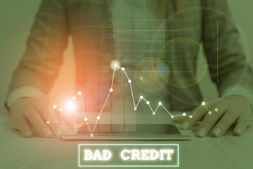 Text sign showing Bad Credit. Business photo showcasing inability of a demonstrating or company to...