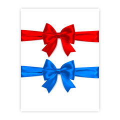 Set of bows of red and blue colors isolated on white background, vector made from silk