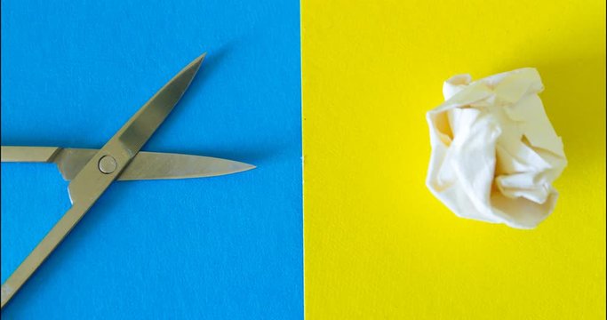 Stone, paper, scissors concept. Time lapse