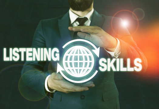 Writing note showing Listening Skills. Business concept for ability to understand information provided by the speaker