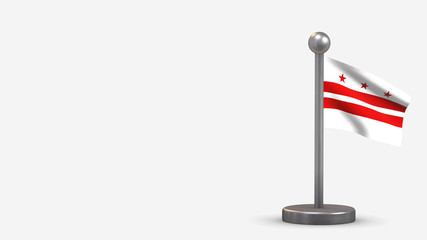 Washington Dc 3D waving flag illustration on tiny flagpole.