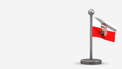 Upper Austria 3D waving flag illustration on tiny flagpole.