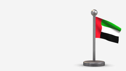 United Arab Emirates 3D waving flag illustration on tiny flagpole.