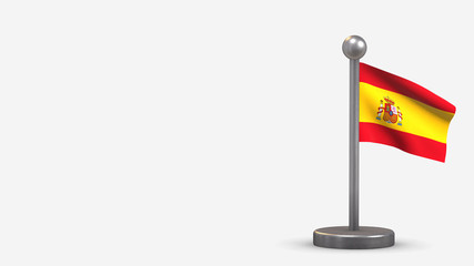 Spain 3D waving flag illustration on tiny flagpole.