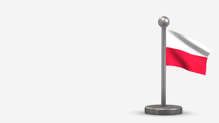 Poland 3D waving flag illustration on tiny flagpole.