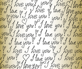 Naklejka premium Beautiful Valentine vector seamless pattern with handwritten phrases 