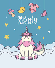 Obraz na płótnie Canvas baby shower happy unicorn on clouds