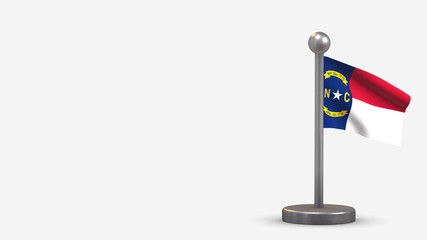 North Carolina 3D waving flag illustration on tiny flagpole.