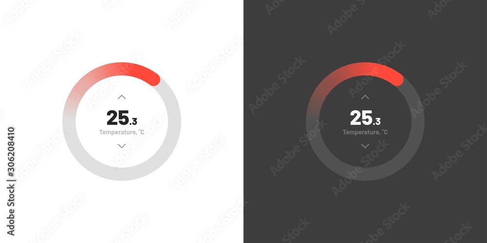 Poster control knob used for regulating. dashboard ui and ux kit. control center design. progress bar. temp