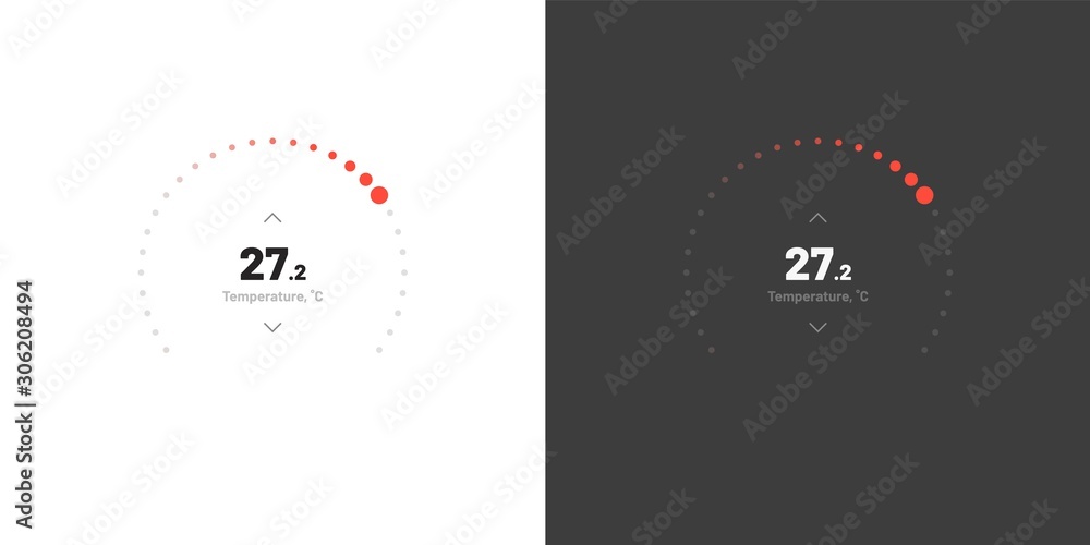 Poster control knob used for regulating. dashboard ui and ux kit. control center design. progress bar. temp