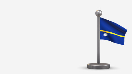 Nauru 3D waving flag illustration on tiny flagpole.