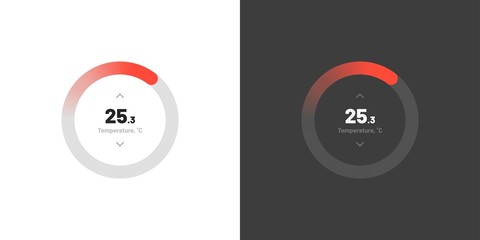 Control knob used for regulating. Dashboard UI and UX Kit. Control center design. Progress bar. Temperature control. Eps 10.