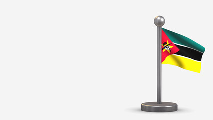 Mozambique 3D waving flag illustration on tiny flagpole.