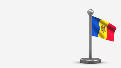 Moldova 3D waving flag illustration on tiny flagpole.