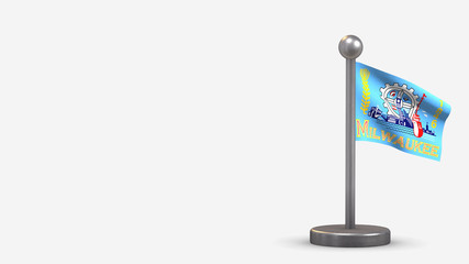 Milwaukee Wisconsin 3D waving flag illustration on tiny flagpole.