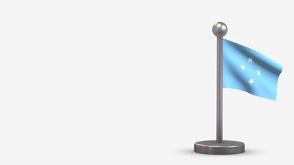 Micronesia 3D waving flag illustration on tiny flagpole.