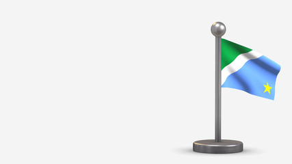 Mato Grosso Do Sul 3D waving flag illustration on tiny flagpole.
