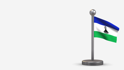 Lesotho 3D waving flag illustration on tiny flagpole.