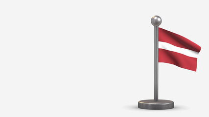 Latvia 3D waving flag illustration on tiny flagpole.