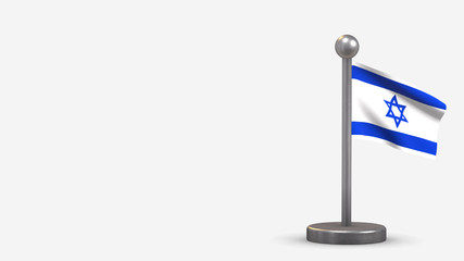 Israel 3D waving flag illustration on tiny flagpole.