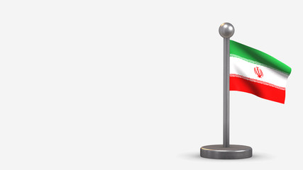 Iran 3D waving flag illustration on tiny flagpole.
