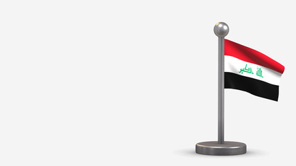 Iraq 3D waving flag illustration on tiny flagpole.