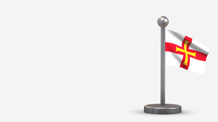Fototapeta premium Guernsey 3D waving flag illustration on tiny flagpole.