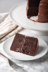 american traditional chocolate cake coated with icing