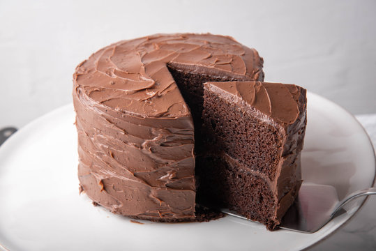 american traditional chocolate cake coated with icing