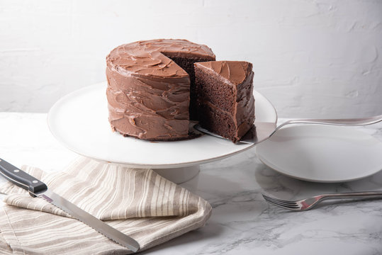 american traditional chocolate cake coated with icing