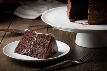 american traditional chocolate cake coated with icing