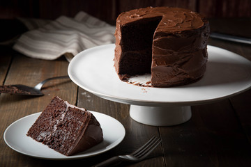 american traditional chocolate cake coated with icing