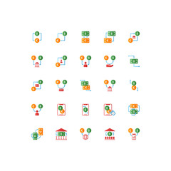 Set of money exchange, business, flat style icon - vector