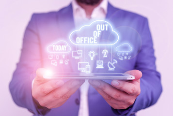 Handwriting text Out Of Office. Conceptual photo Outside the job Nobody in business Break Leisure Relax time